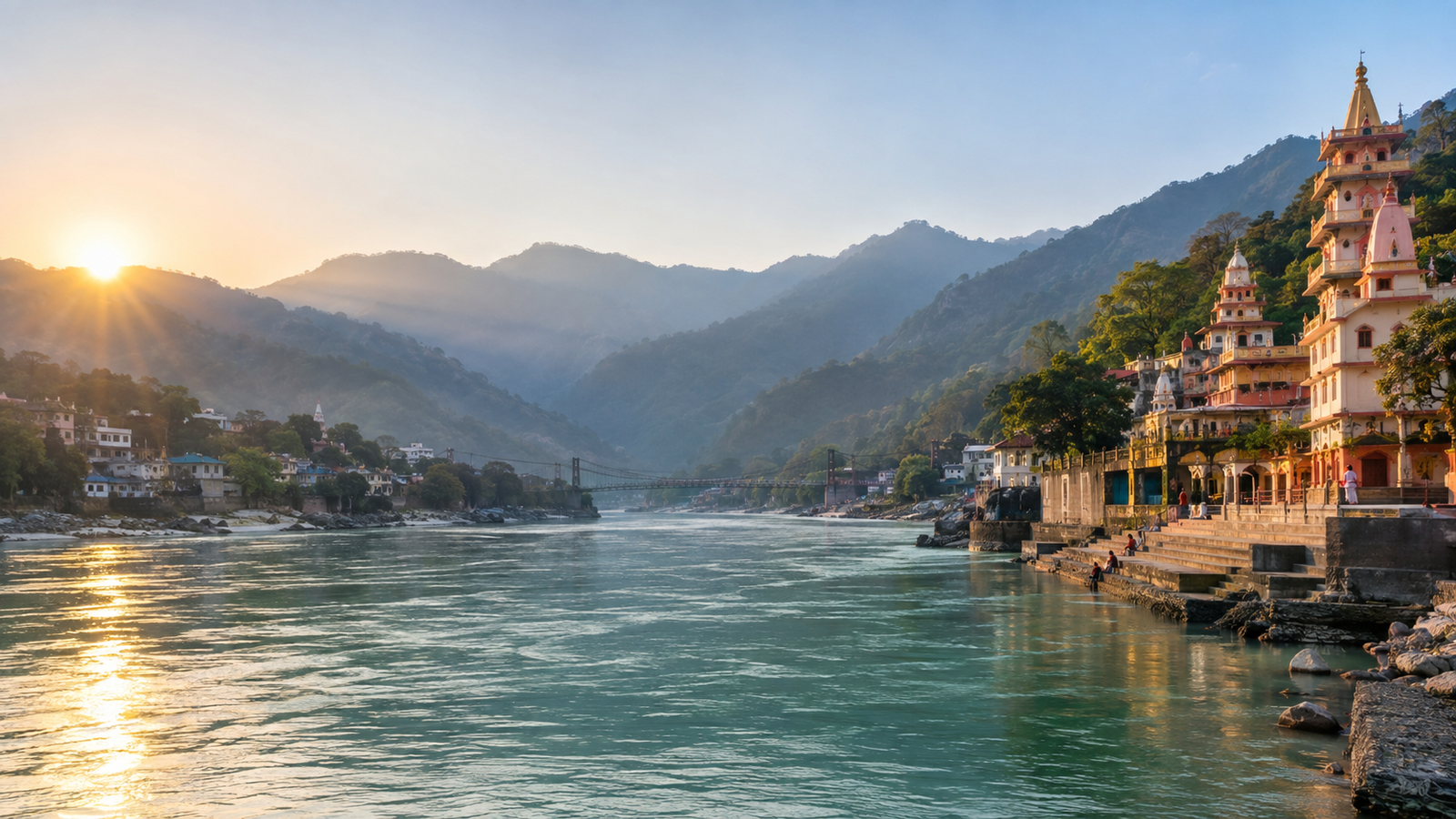 Rishikesh bridge and river setting