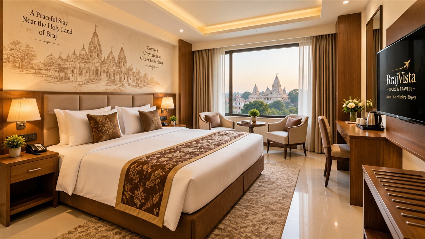 Comfortable BrajVista accommodation room with a view of Vrindavan
