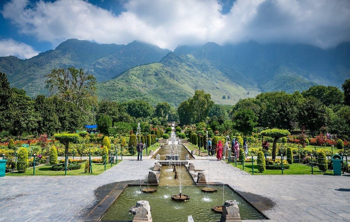 Kashmir garden and mountain landscape